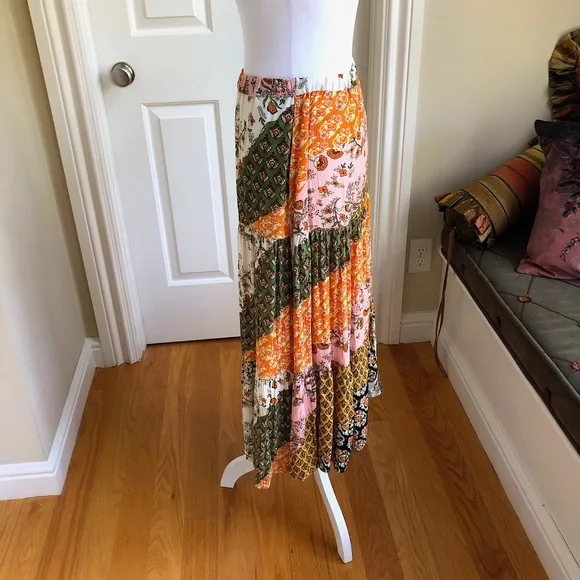 Sold Coldwater Creek Patchwork Tiered Pull On Multicolored Maxi Skirt (PL), NWOT - Picture 3 of 8
